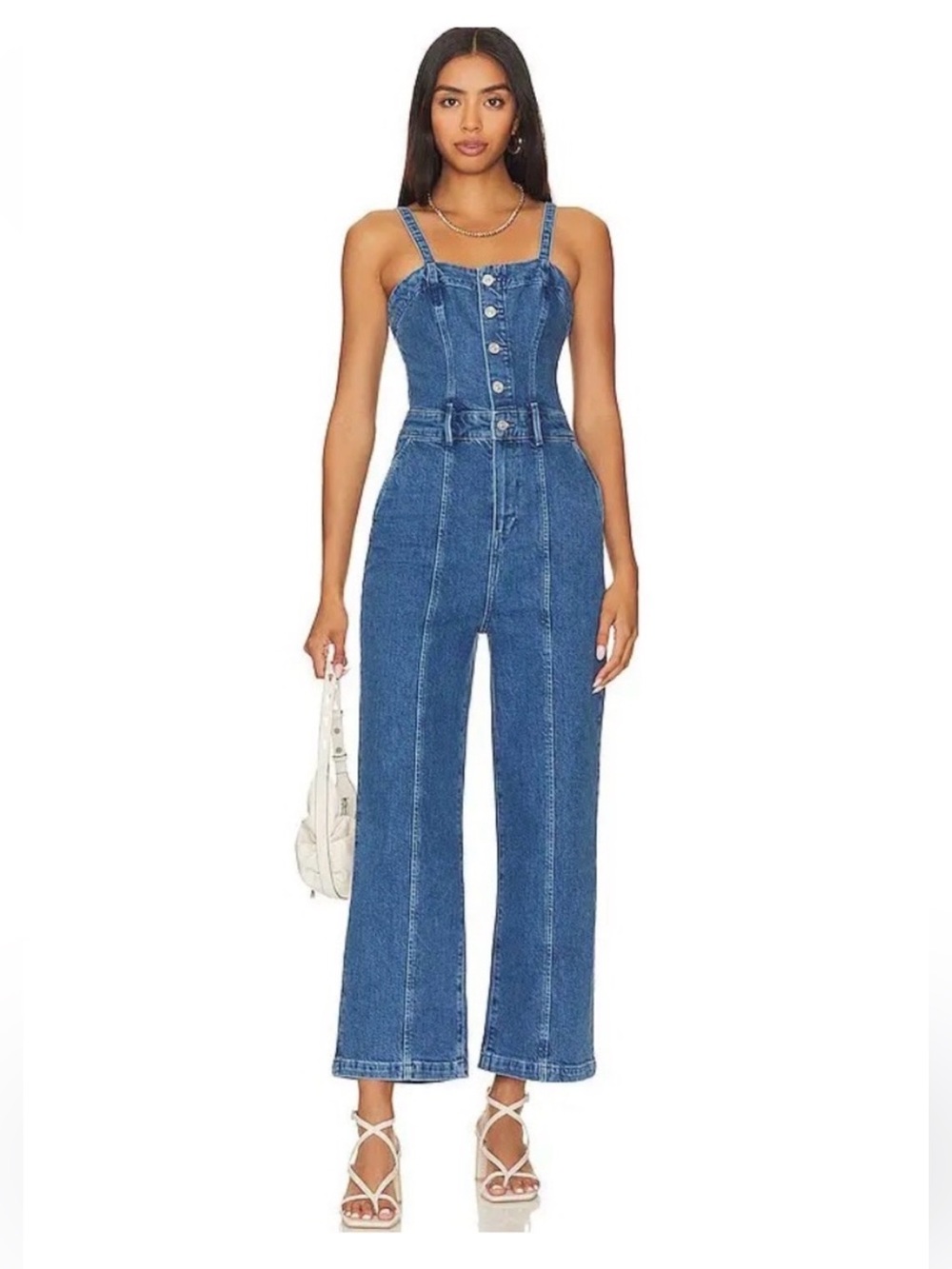 PAIGE Anessa Denim Jumpsuit in Delia Medium Blue Wash Size 10